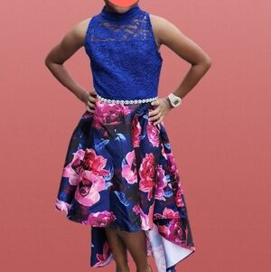 Speechless Blue and Pink Floral Kids Dress